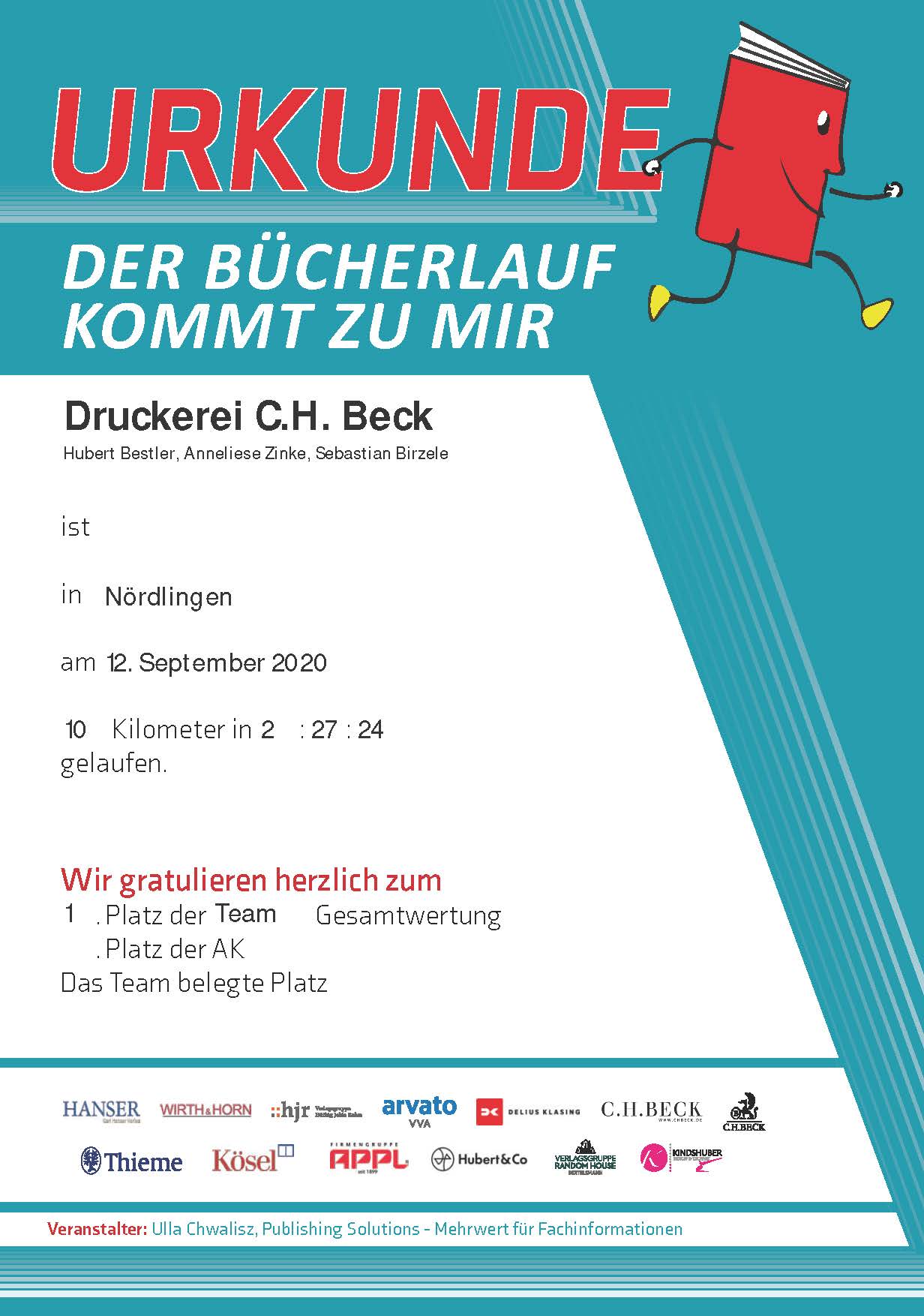 Team C.H.Beck auf Platz 1 beim 15. Bücherlauf